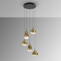 Lustra cu 5 pendule LED design modern Aledis negru/ auriu