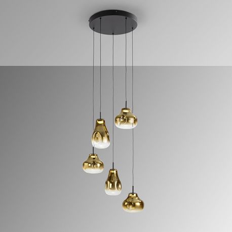 Pendule, Lustre suspendate - Lustra cu 5 pendule LED design modern Aledis negru/ auriu
