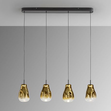 Pendule, Lustre suspendate - Lustra cu 4 pendule LED design modern Aledis negru/ auriu