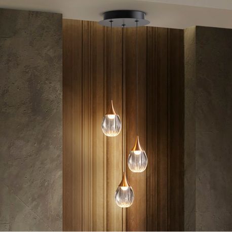 Pendule, Lustre suspendate - Lustra cu 3 pendule LED design modern Corina negru/ cupru