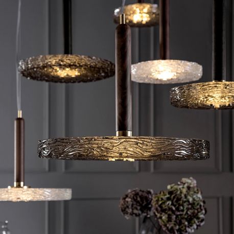 Pendule, Lustre suspendate - Pendul LED LUX, Lemn masiv, Sticla Turnata, MACRABÈ Small