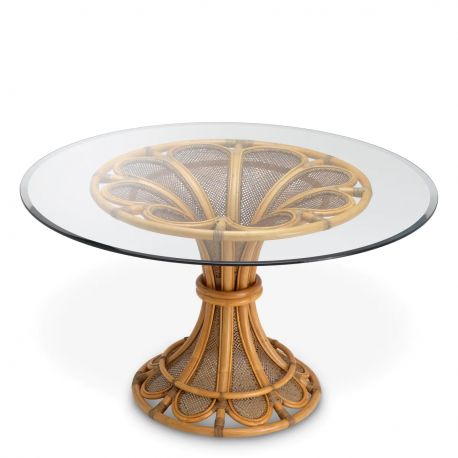 Mese dining - Masa rotunda design LUX, Ratan natural, Sticla, Colony