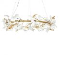 Lustra Suspendata, Metal Auriu, Petale Flori Albe Ceramice, FLORA 100