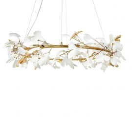 Pendule, Lustre suspendate - Lustra Suspendata, Metal Auriu, Petale Flori Albe Ceramice, FLORA 100