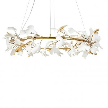 Pendule, Lustre suspendate - Lustra Suspendata, Metal Auriu, Petale Flori Albe Ceramice, FLORA 100