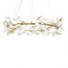Lustra Suspendata, Metal Auriu, Petale Flori Albe Ceramice, FLORA 100