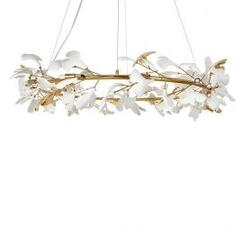 Pendule, Lustre suspendate - Lustra Suspendata, Metal Auriu, Petale Flori Albe Ceramice, FLORA 120