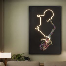 Tablouri - Tablou de perete decorativ cu iluminat Saxofon