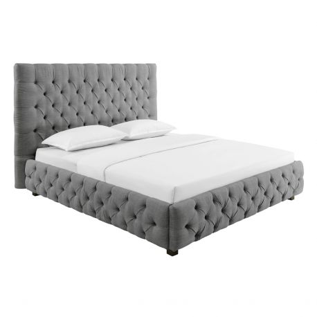 Paturi - Pat elegant tapitat cu tesatura gri, PARIS CHESTERFIELD 180x200cm