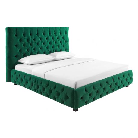 Paturi - Pat elegant tapitat cu catifea verde inchis, PARIS CHESTERFIELD 180x200cm