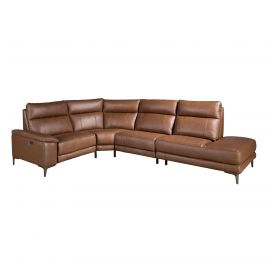 Coltar 5 locuri, Functia Relax, Sezlong Dreapta, Cowhide maro tutun