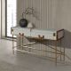 Console - Consola LUX design italian, Tesatura gri deschis, Piele, Metal Golden