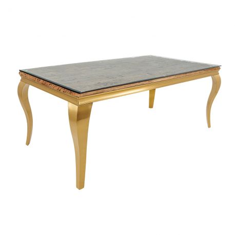 Mese dining - Masa dining, Lemn de Tec, Sticla, Otel Auriu, MODERN BAROCK BARRACUDA 200cm