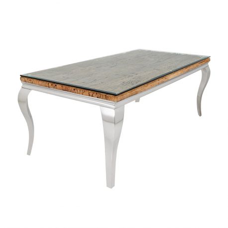 Mese dining - Masa dining, Lemn de Tec, Sticla, Otel Crom, MODERN BAROCK BARRACUDA 200cm