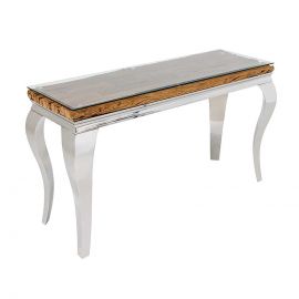 Console - Consola, Lemn de Tec, Sticla, Otel Crom, MODERN BAROCK BARRACUDA 140cm