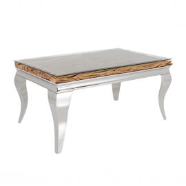 Masute Living - Masuta de cafea, Lemn de Tec, Sticla, Otel Crom, MODERN BAROCK BARRACUDA 100cm