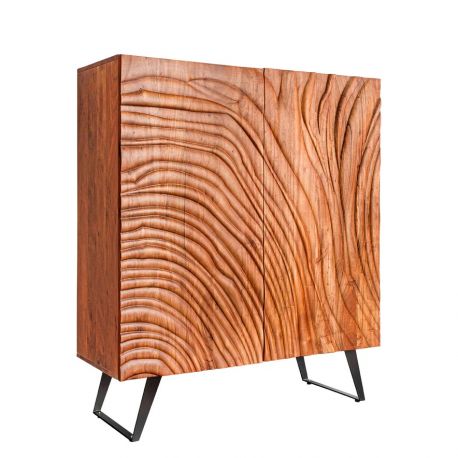 Comode - Comoda inalta cu model 3D, Lemn Salcam, Maro, FLUID 120cm