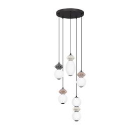 Pendule, Lustre suspendate - Lustra LED suspendata decorativa ceramica mocha, gri, alb, PALLINA 5L