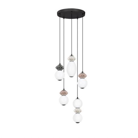 Pendule, Lustre suspendate - Lustra LED suspendata decorativa ceramica mocha, gri, alb, PALLINA 5L