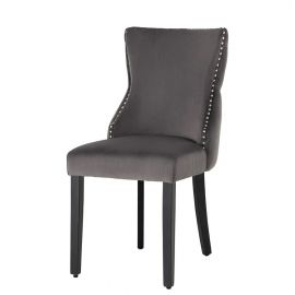 Seturi scaune, HoReCa - Set 2 scaune Stil Baroc, Catifea, Gri, Lemn, Negru, CASTLE DELUXE