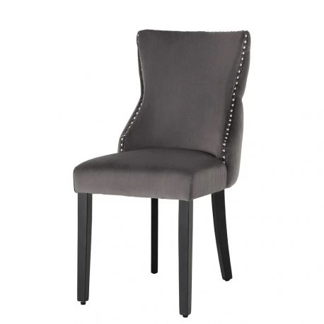 Seturi scaune, HoReCa - Set 2 scaune Stil Baroc, Catifea, Gri, Lemn, Negru, CASTLE DELUXE