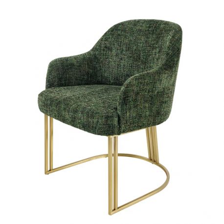 Seturi scaune, HoReCa - Set 2 scaune, Stofa Chenila, Verde inchis, Metal, Auriu, EXTRAVAGANCIA