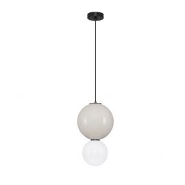 Pendule, Lustre suspendate - Pendul LED decorativ portelan gri, sticla alb, NOESIS