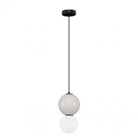 Pendule, Lustre suspendate - Pendul LED decorativ portelan gri deschis, sticla alb, NOESIS