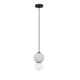 Pendule, Lustre suspendate - Pendul LED decorativ portelan gri deschis, sticla alb, NOESIS