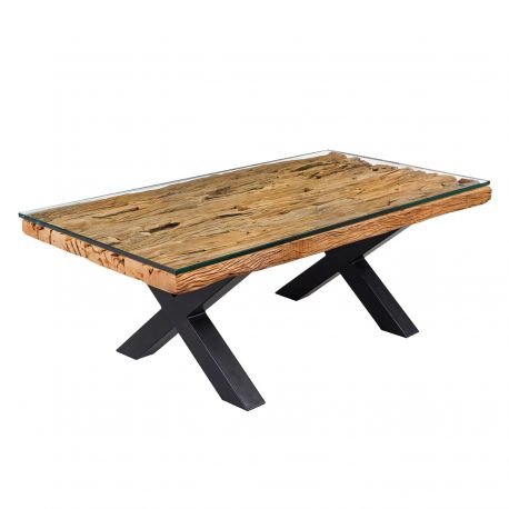 Masute Living - Masuta design high-tech din metal si lemn masiv, Barracuda 110cm