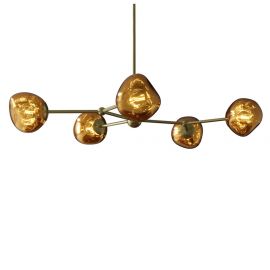 Pendule, Lustre suspendate - Lustra moderna cu 5 globuri sticla aurie LIQUID DIAMOND