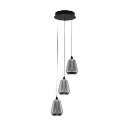 Pendule, Lustre suspendate - Lustra moderna cu 3 pendule LED, Metal, Sticla, Fumuriu, ALISH