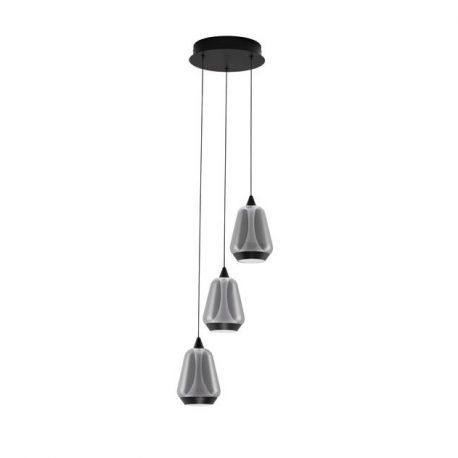 Pendule, Lustre suspendate - Lustra moderna cu 3 pendule LED, Metal, Sticla, Fumuriu, ALISH