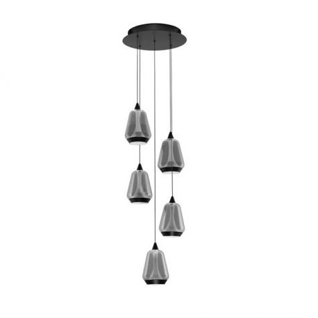 Pendule, Lustre suspendate - Lustra moderna cu 5 pendule LED, Metal, Sticla, Fumuriu, ALISH