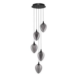 Pendule, Lustre suspendate - Lustra moderna cu 5 pendule LED, Metal, Sticla, Fumuriu, Nali