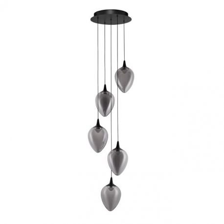 Pendule, Lustre suspendate - Lustra moderna cu 5 pendule LED, Metal, Sticla, Fumuriu, Nali