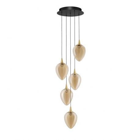 Pendule, Lustre suspendate - Lustra moderna cu 5 pendule LED, Metal, Sticla, Champaign, Nali