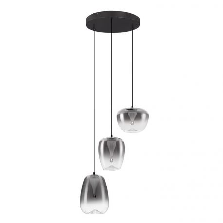 Pendule, Lustre suspendate - Lustra moderna cu 3 pendule LED, Metal, Sticla, Gri Fumuriu, OBLO