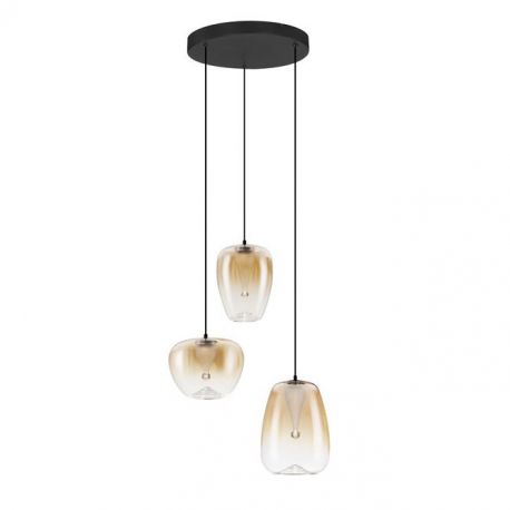 Pendule, Lustre suspendate - Lustra moderna cu 3 pendule LED, Metal, Sticla, Chihlimbar, OBLO