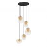 Lustra moderna cu 5 pendule LED, Metal, Sticla, Chihlimbar, OBLO