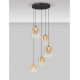 Pendule, Lustre suspendate - Lustra moderna cu 5 pendule LED, Metal, Sticla, Chihlimbar, OBLO