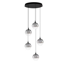 Lustra moderna cu 5 pendule LED, Metal, Sticla, Fumuriu, ORENDA