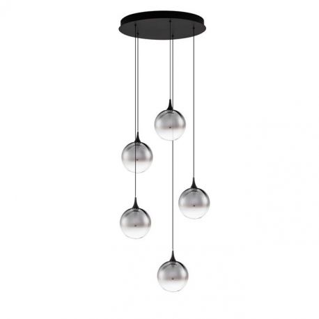 Pendule, Lustre suspendate - Lustra moderna cu 5 pendule LED, Metal, Sticla, Fumuriu, ORENDA