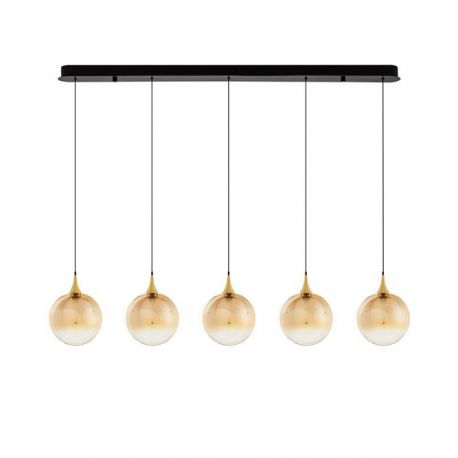 Pendule, Lustre suspendate - Lustra moderna cu 5 pendule LED, Metal, Sticla, Champaign, ORENDA