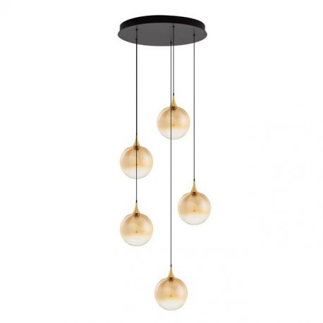 Pendule, Lustre suspendate - Lustra moderna cu 5 pendule LED, Metal, Sticla, Champaign, ORENDA
