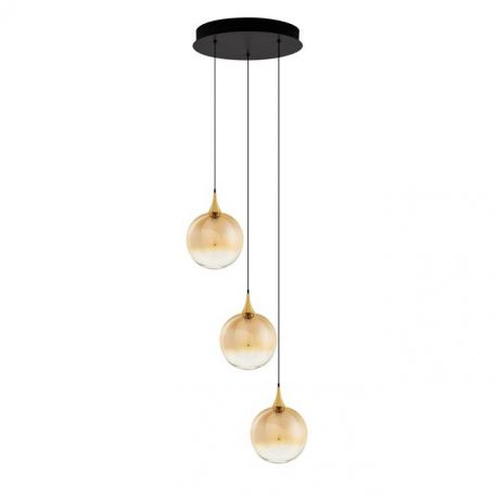 Pendule, Lustre suspendate - Lustra moderna cu 3 pendule LED, Metal, Sticla, Champaign, ORENDA