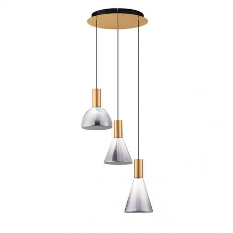 Pendule, Lustre suspendate - Lustra moderna cu 3 pendule LED, Metal, Sticla, Fumuriu, Voi