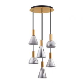 Lustra moderna cu 5 pendule LED, Metal, Sticla, Fumuriu, Voi