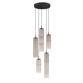 Pendule, Lustre suspendate - Lustra moderna cu 5 pendule LED, Metal, Sticla, Moca, SANO
