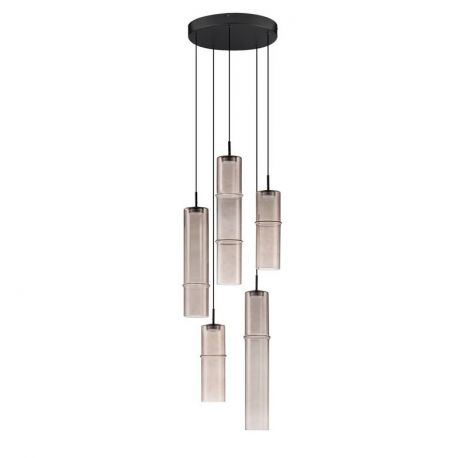 Pendule, Lustre suspendate - Lustra moderna cu 5 pendule LED, Metal, Sticla, Moca, SANO